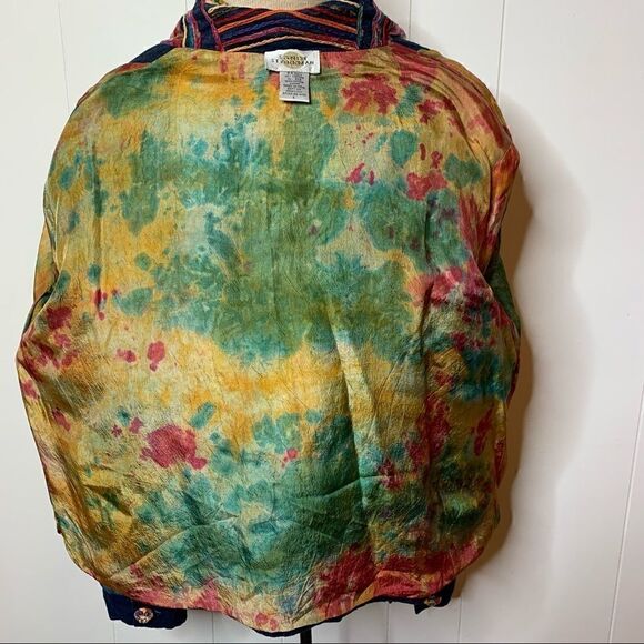 Colorful Jacket Sandy Starkman Art to Wear Hippie Bohemian Silk Blend Sz Large - Picture 8 of 10